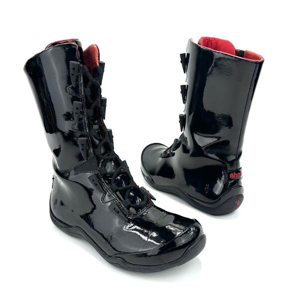 Ahnu Black Flat Winter Boot Size 7.5 Patent Leather Lace-Up Zip Closure Mid-Calf - Picture 2 of 15